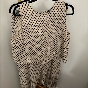 J. Crew Cream and Black Polka Dot pants and matching button up top